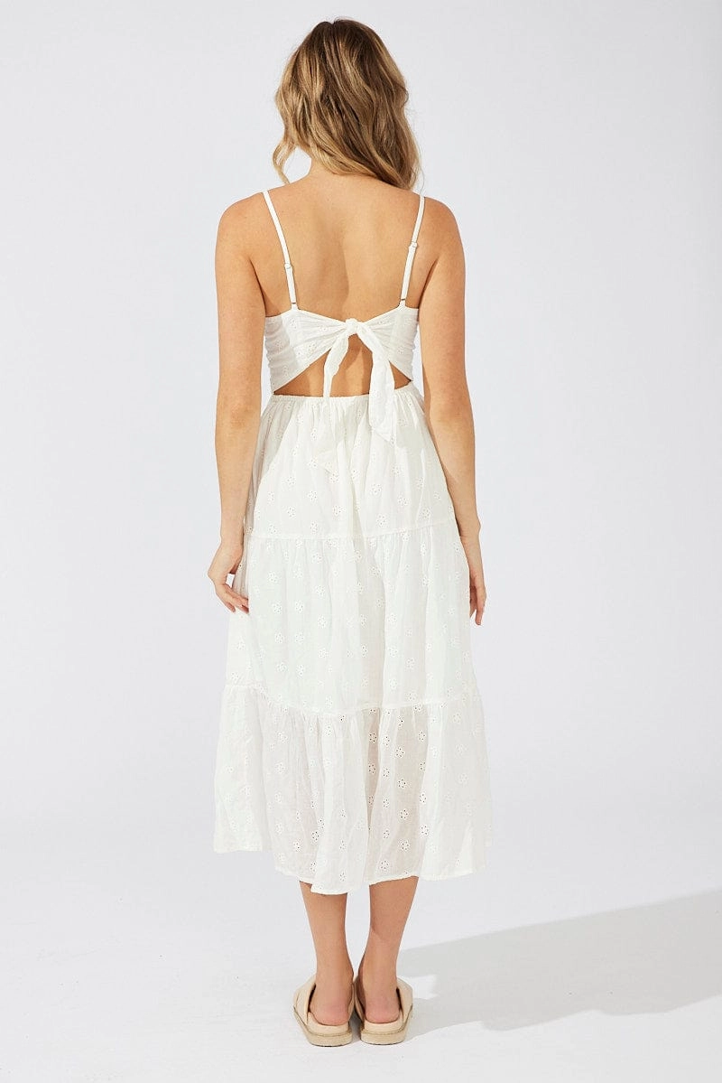 White Midi Dress Sleeveless Eyelet