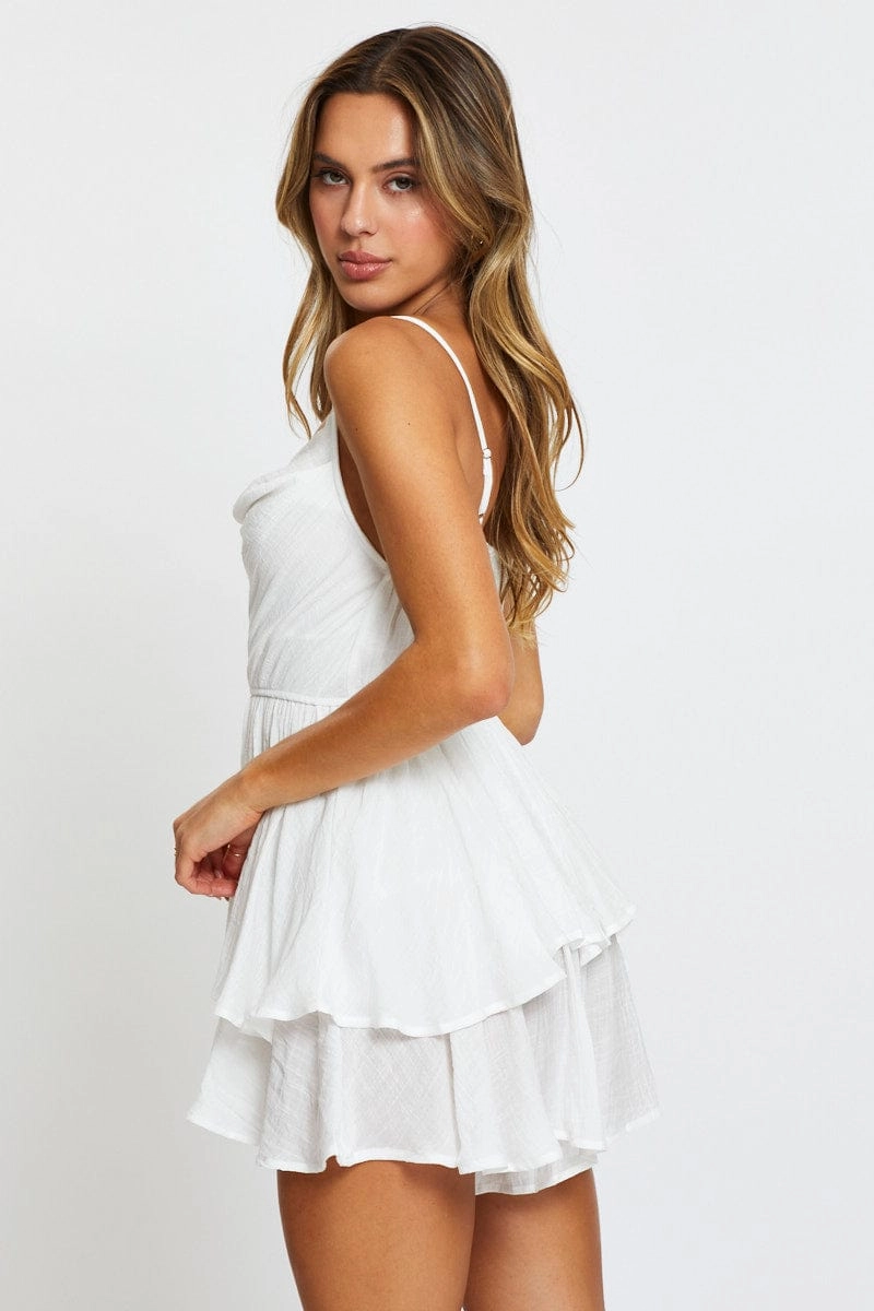 White Playsuit Cowl Neck