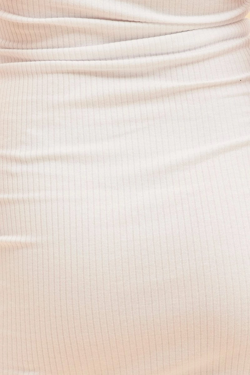 White Prea Rib Bind Detail Crew Neck Tank Dress