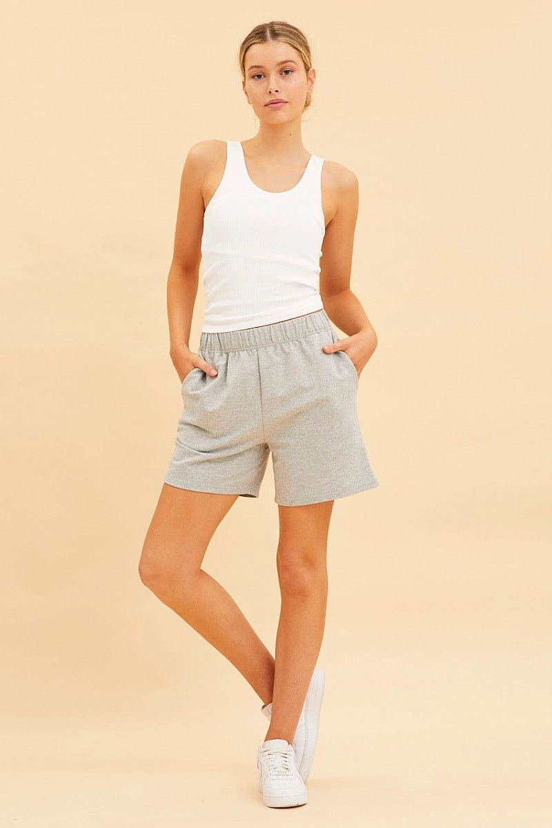 White Seamless Tank Full Length Sleeveless Soop Neck