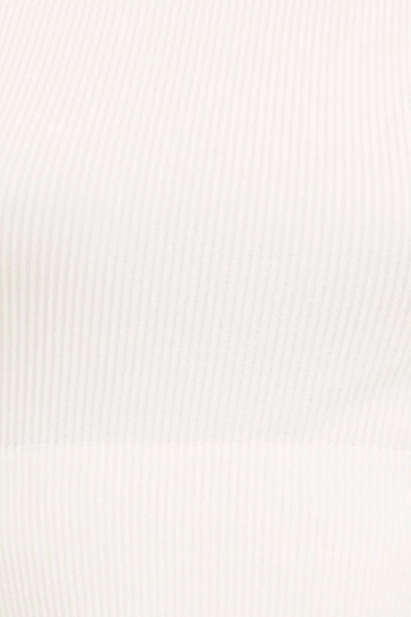 White Seamless Tank Top High Neck Rib Crop