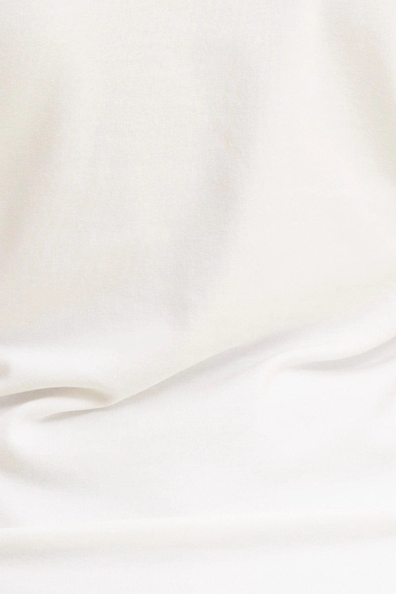 White V Neck Top Long Sleeve Cotton Stretch